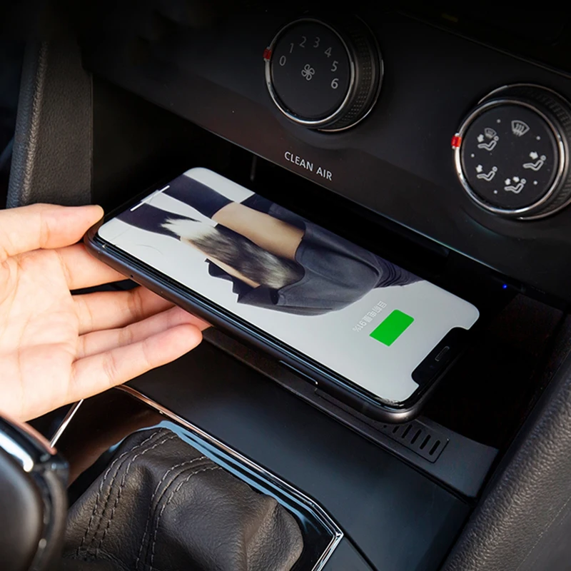 15w qi car wireless charging phone charger charging plate accessories for vw tiguan mk2 allspace tharu 2017 2018 2019 for iphone free global shipping