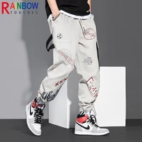 rainbowtouches 2022 new sports loose training fittness trousers men hip hop graffiti fashion casual printing cropped cargo pants