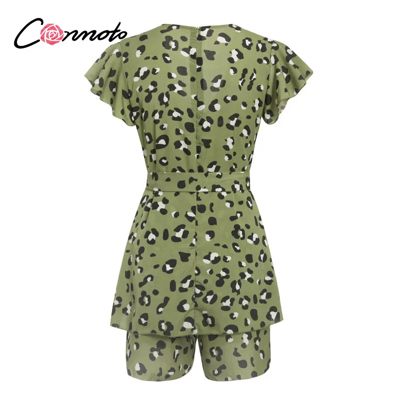 Женский леопард-комбинезон Conmoto зеленый пляжный костюм с бантом и оборками