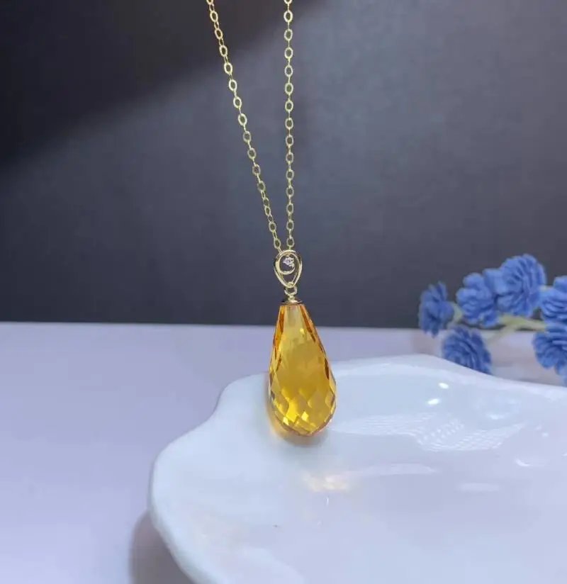 

shilovem 18k yellow gold citrine pendants fine Jewelry women party new classic plant gift none necklace 10*20mmmymz10200012j