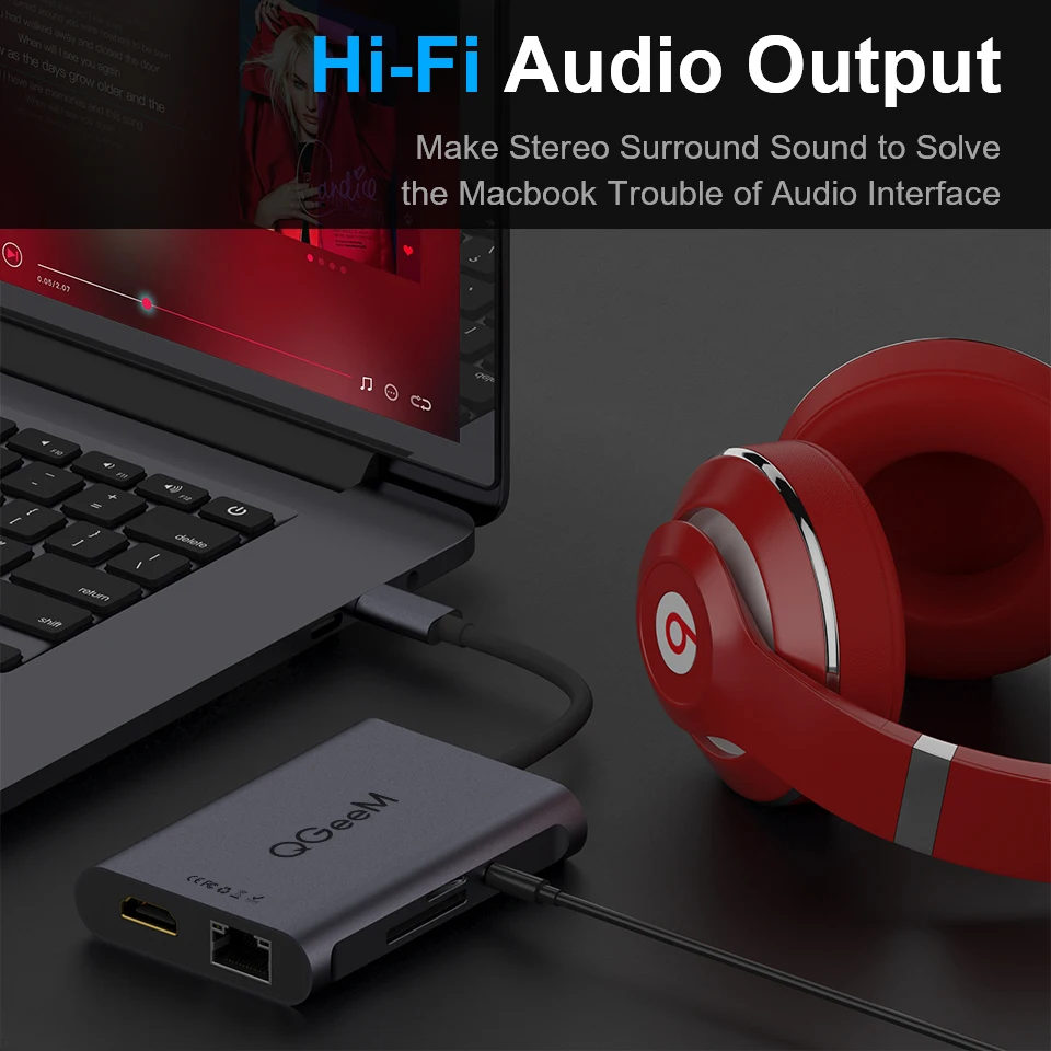 QGeeM 8 в 1 USB C Hub для Macbook Pro 3 0 адаптер PD HDMI RJ45 TF SD 5 мм Aux Type iPad Splitter Dock|USB-хабы| |
