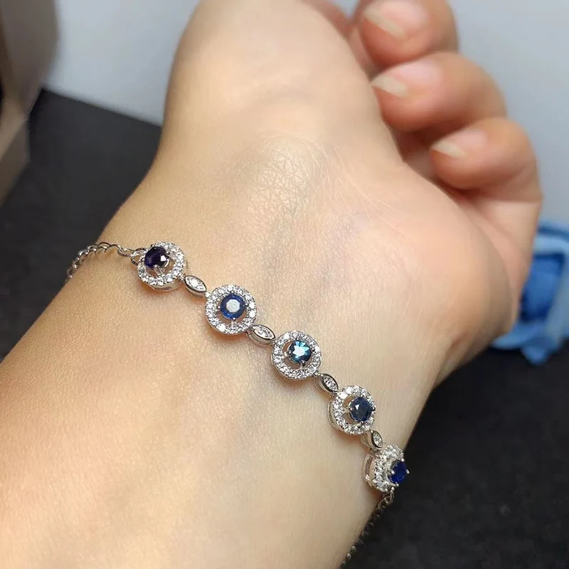 

CoLife Jewelry 100% Genuine Sapphire Silver Bracelet 925 Silver Sapphire Bracelet 5 Pieces 3mm Chinese Sapphire