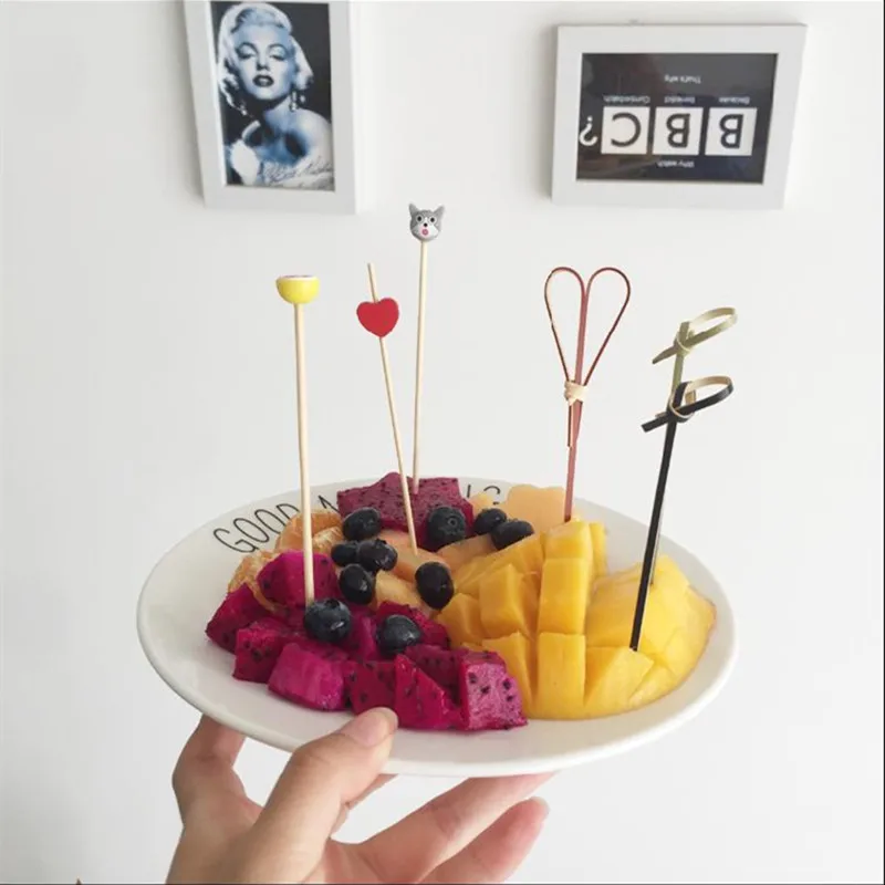 XUNZHE 100 шт. 12 см вилки для фруктов с цветком сливы буфетный Топпер капкейков