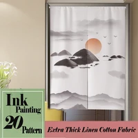 chinese style ink painting linen door curtain blackout noren partition curtain rod for kitchen bathroom home decor curtains