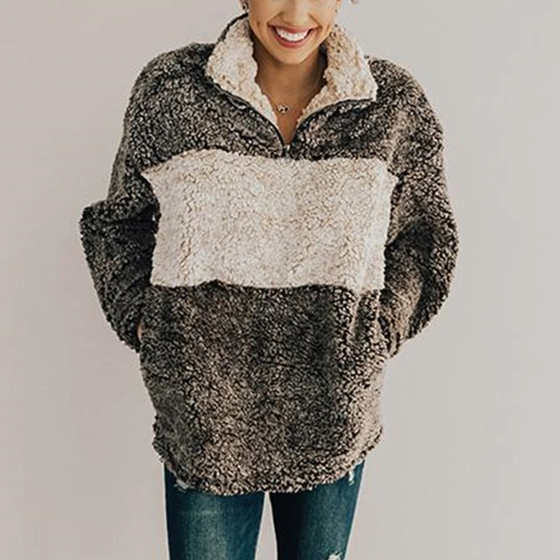 Женская толстовка с капюшоном из искусственного меха на молнии высоким