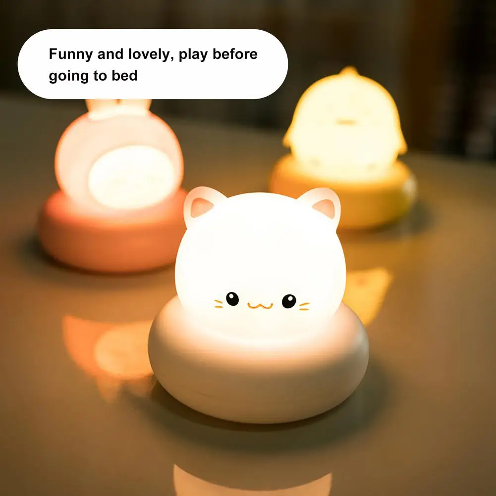 

Led Children Night Light For Kids Soft Silicone Rechargeable Bedroom Decor Gift Cartoon Cute Animal Touch Dimmable Night Lamp
