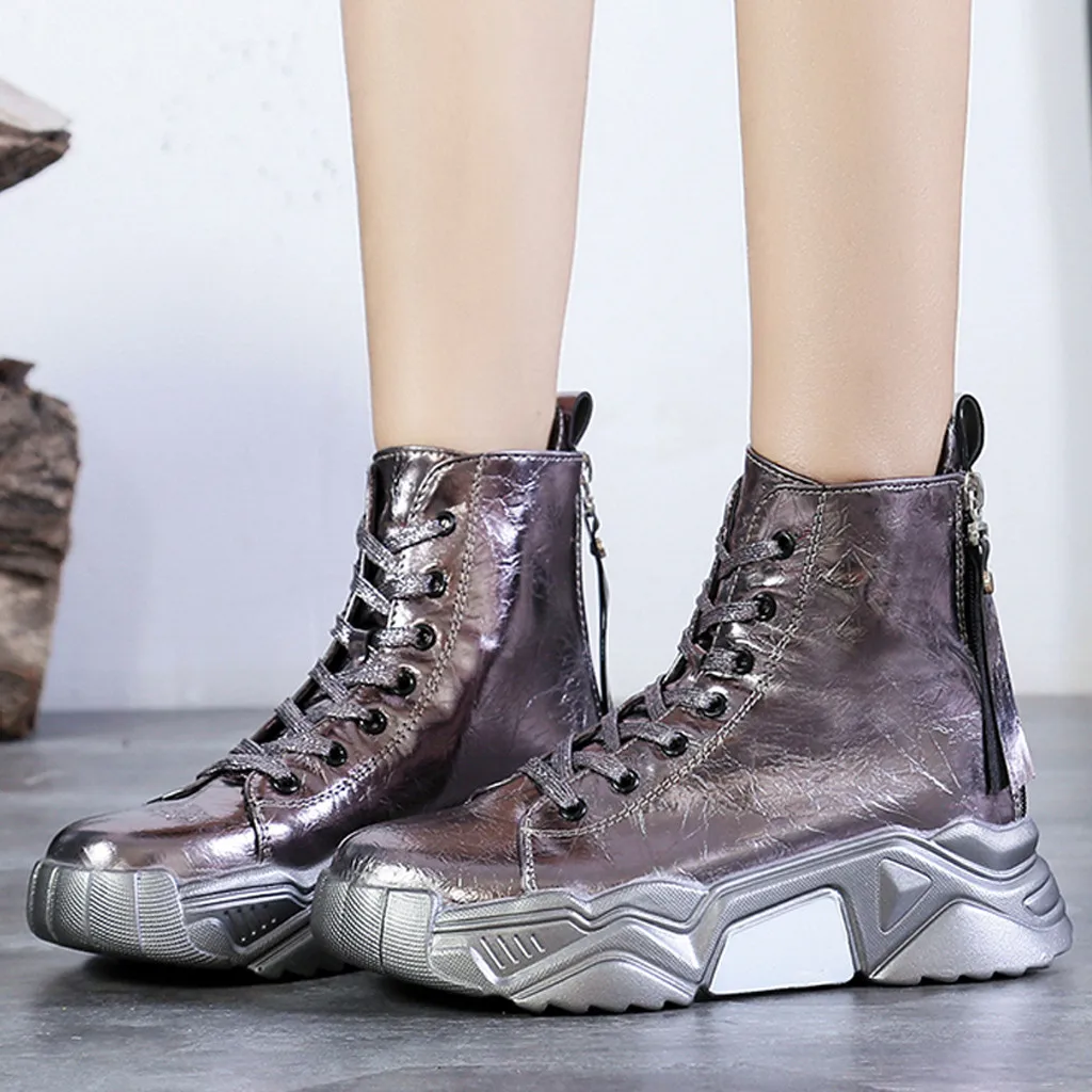 Женские повседневные ботинки на плоской подошве теплые мотоциклетные шнуровке с
