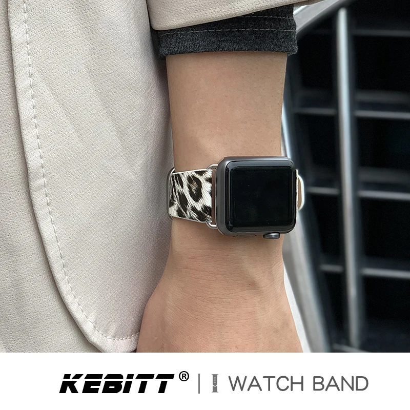 Ремешок Kebitt кожаный для Apple Watch 42 мм 38 40 44 цветной браслет с леопардовым принтом