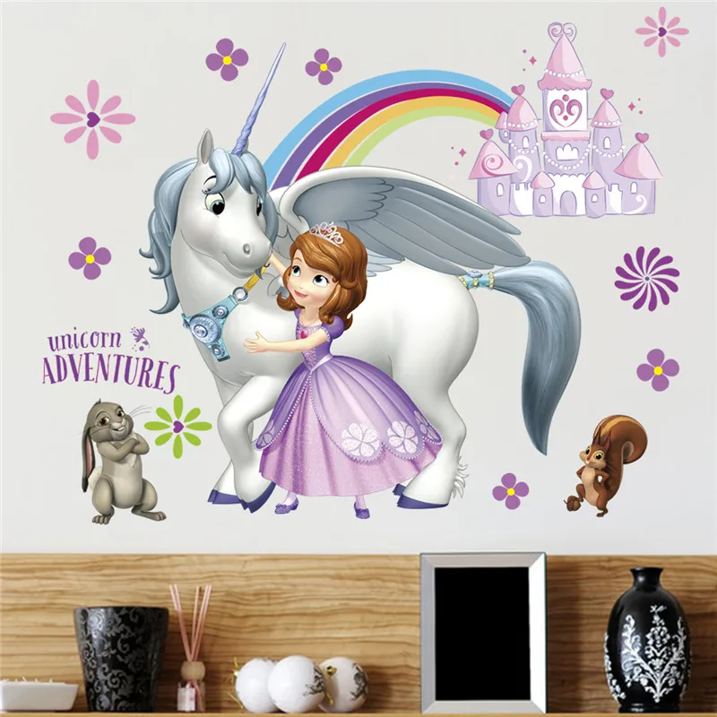 

Cute Sofia Princess Cartoon Unicorn Adventure Wall Stickers For Kids Room Children Decoration Bedroom Living Room Decor Mural