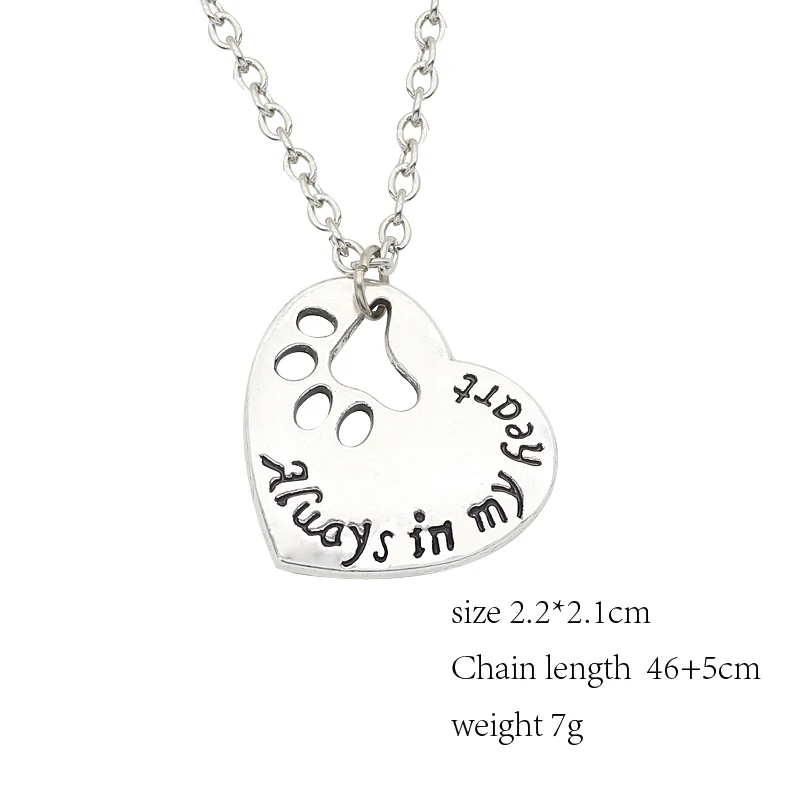 

Retro Hollow Cat Paw Heart Shape Necklace For Pet Lovers Lettering "always In My Heart" Necklaces Souvenir Jewelry Gifts 2019