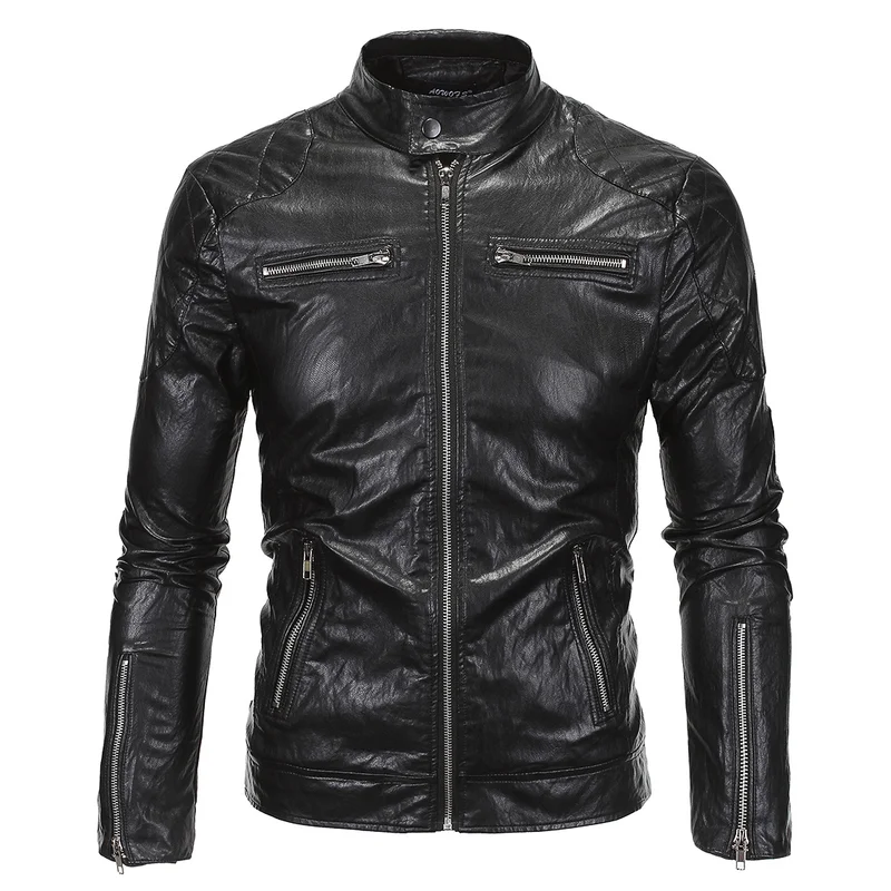 Новая Кожаная Мотоциклетная кожаная куртка с воротником в стиле панк Chaqueta De Cuero