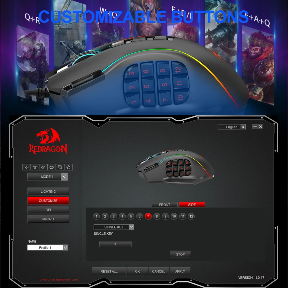 

REDRAGON Perdiction USB wired Gaming Mouse 12400 DPI programmable game mice backlight ergonomic laptop PC computer M901-K