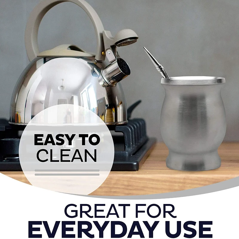 

Double-Wall Stainless Yerba Mate Gourd Tea Cup Set Coffee Water Cup with 2 Bombillas Straws Spoon&Clean Brush 8Oz