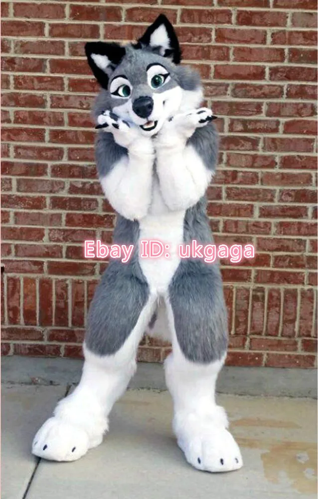 Лучшее качество серый волк собака меховой костюм полный талисман косплей