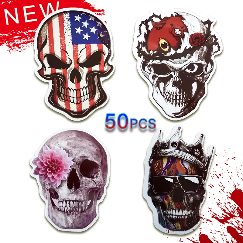 50Pcs Mixed Horror Skull Stickers For Luggage Laptop Skateboard Motorcycle Car Decals PVC Waterproof Sticker |