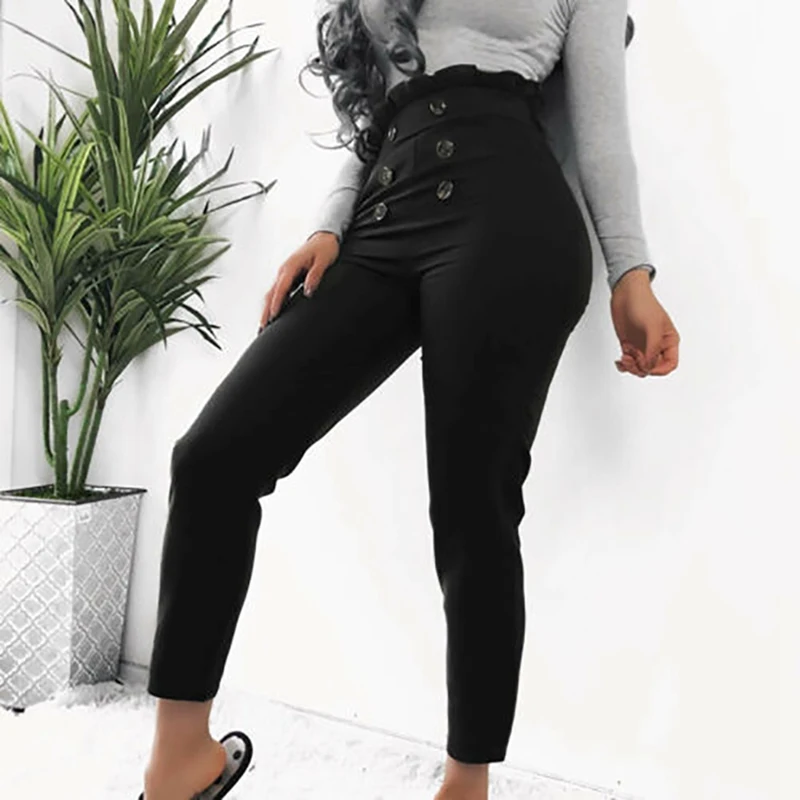 Модные сексуальные женские облегающие брюки с пуговицами повседневные