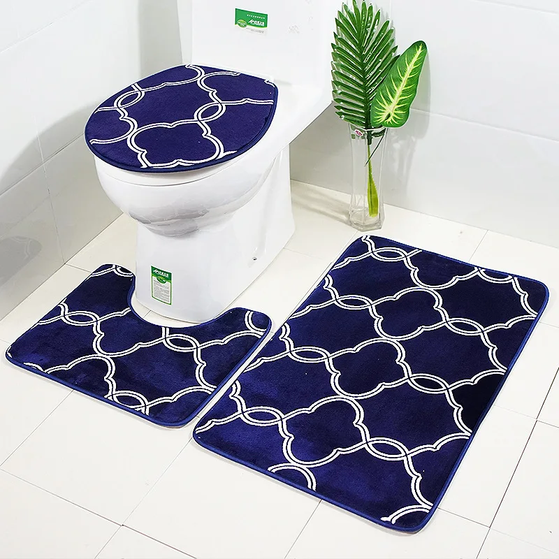 

Bath Mat 3 Pcs/Set Classical Pattern Toilet Cover Foot Pad Non-slip Absorbent Bathroom Door Mat Flannel Soft Bathr Rug Carpet