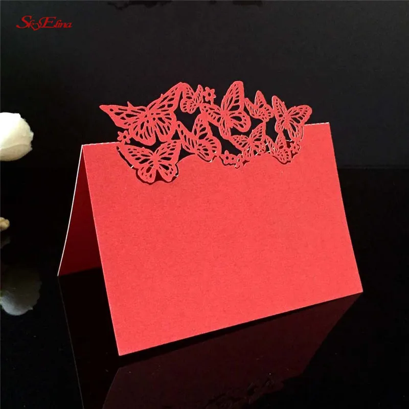 10/50 шт. приглашения на сиденье в форме бабочки лазерной резки свадебные визитки
