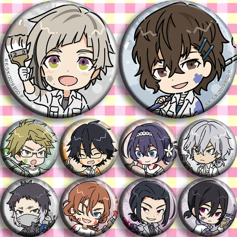 

10pcs/1lot Anime Bungo Stray Dogs Figure 8755 Badges Round Brooch Pin Gifts Kids Toy
