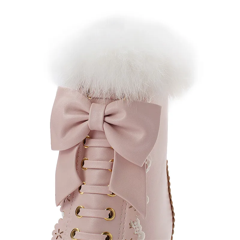 Odetina женские кроличья меховая платформа молния блочный высокий каблук ботильоны