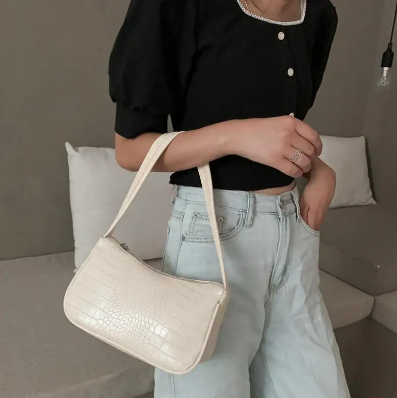

Women Retro Handbags Classic Shoulder Bag Crocodile Pattern Satchels Lightweight PU Leather Clutch Purse