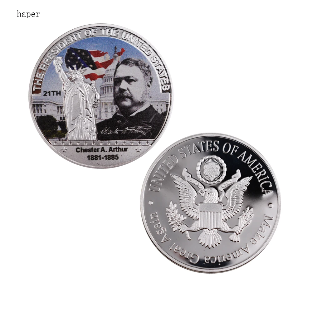 

Business Souvenir Gifts US 21th President Chester A Arthur Silver Coin Metal Crafts for Home Decor and Collection