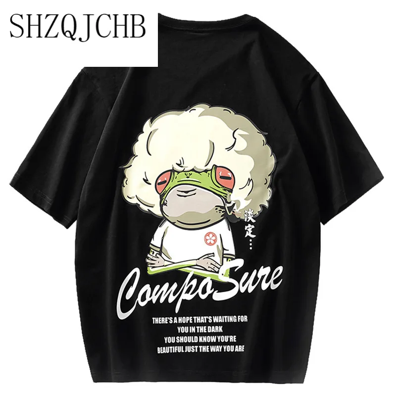 

summer 2021 new fashion personality cartoon printing couple cotton short sleeve T-shirt male student loose LARGE T-SHIRT