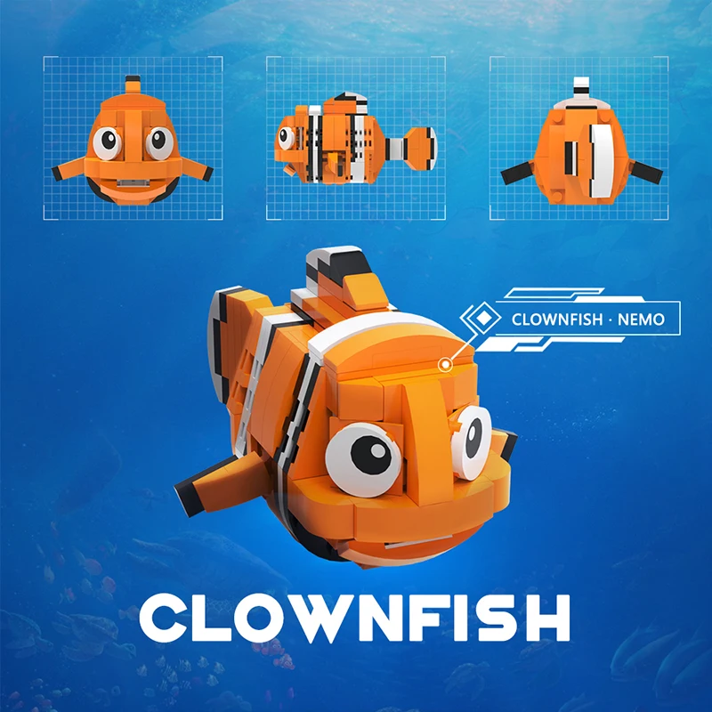 

MOC Clownfish Building Block Kit Sea World Marine Nemo Animated Character Brick Model Kid Boys Brain Puzzle Toy Birthdays Gift