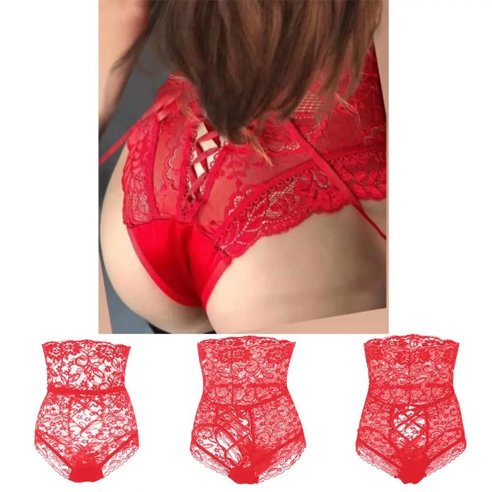 Women's Bandage Sexy Lingerie Bare Imitation Lace Underpants Female Open Crotch Panties Flower FDH | Тематическая одежда и