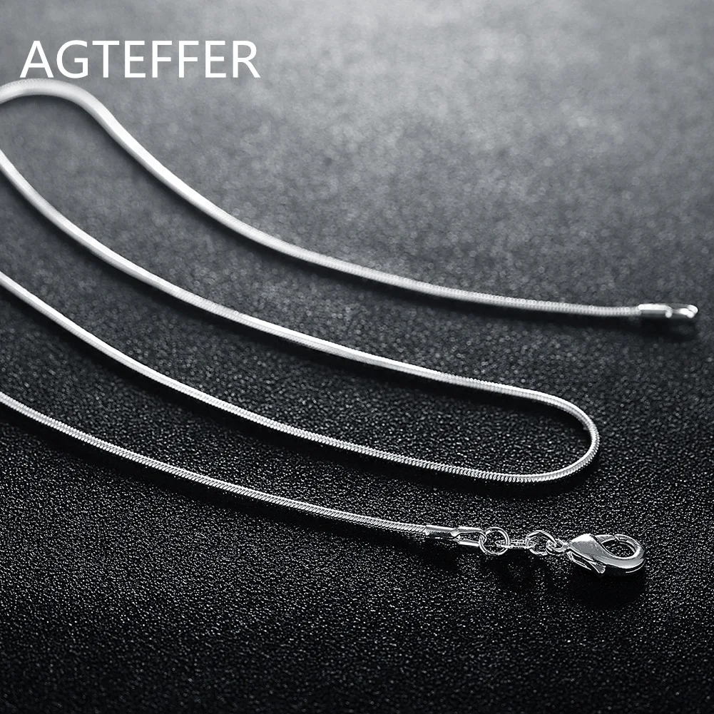 

AGTEFFER 925 Sterling Silver 1mm Snake Necklace Ladies Men's Fashion Wedding Engagement Party Strap Jewelry Gift