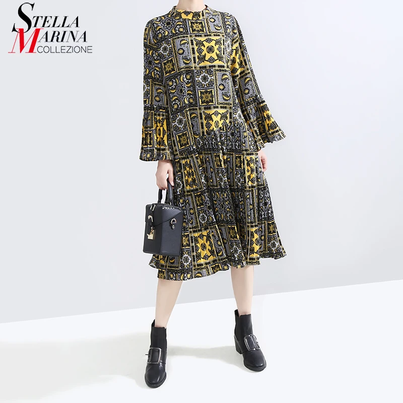 * Новая женская зимняя одежда желтое геометрическое Платье с принтом