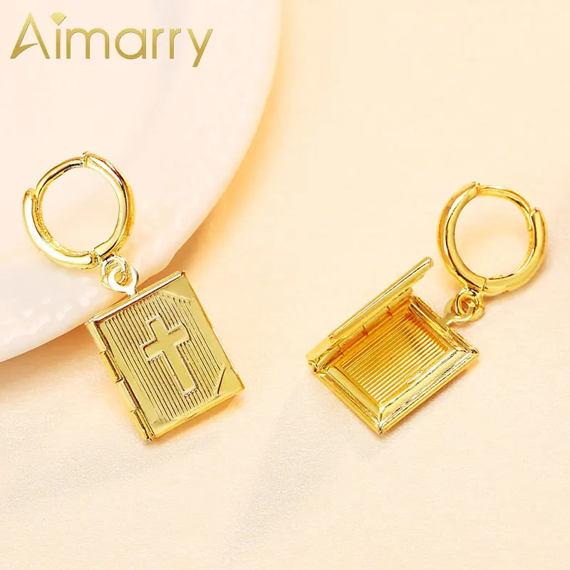 

Aimarry 925 Sterling Silver Gold Cross Box Photo Frame Earring For Women Party Gifts Wedding Fashion Jewelry