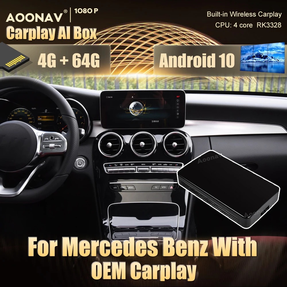 

Carplay Ai Box Android 10.0 Box 4+64G Wireless Carplay Android Auto Google FOR Mercedes Benz A B C E S Class GLA GLB GLC GLE GLS