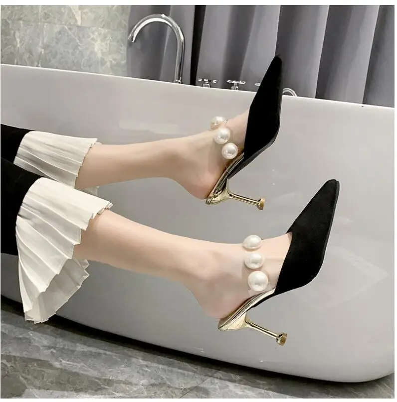 Pearl Baotou Sandals Fashion Slippers Summer Women's High Heels 2021 Ladies Outdoor Slippers