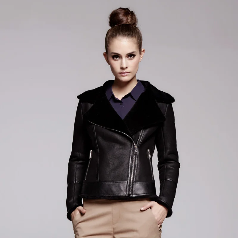 

Genuine Leather Natural Sheep Shearling Fur Coat Winter 100% Sheepskin Coat Female Bomber warm fur leather Jackets