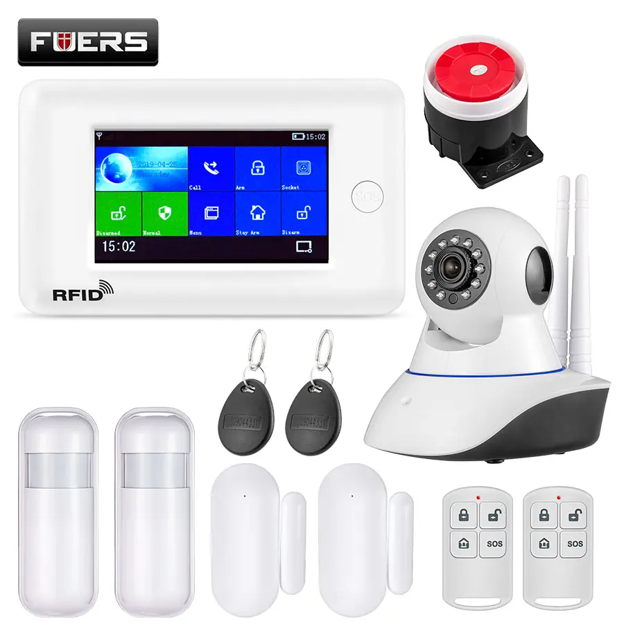 KIT8 FUERS wifi GSM GPRS умная домашняя система охранной сигнализации 4,3 дюймов цветной экран приложение RFID Контроль Детектор дыма PIR детектор движения - Цвет: KIT8