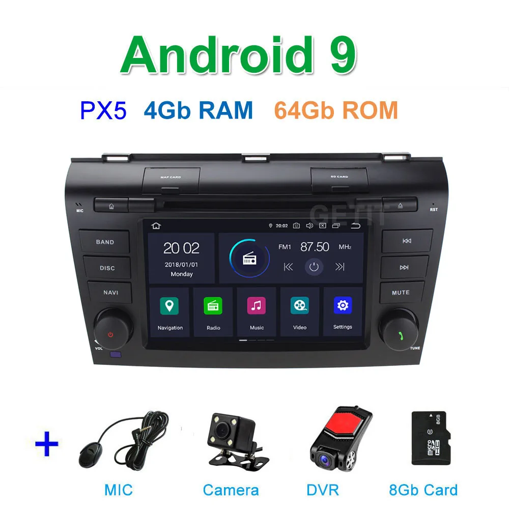 DSP 64G PX6 Android 9 автомобильный DVD видео стерео радиоплеер gps навигация для Mazda 3 мазда3 2003~ 2009 - Цвет: PX5 4G CAM DVR SD