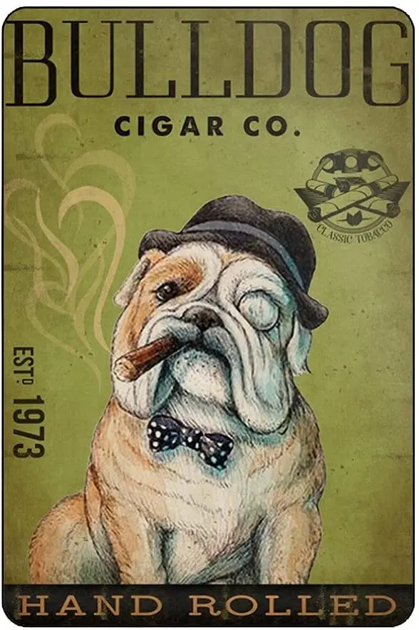 

Metal Tin Signs Bulldog Dog Cigar Bathroom Living Room Dog Lover Decoration Home Wall Art Decor Plaque Wall Poster 8 X 12 Inches