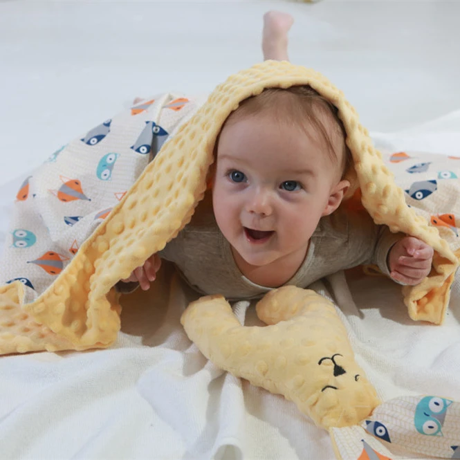 Miracle Baby Minky Super Soft Baby Blankets Double Layer Cartoon Lovely Pattern Luxuries Appease Doll Newborn Swaddle Wrap