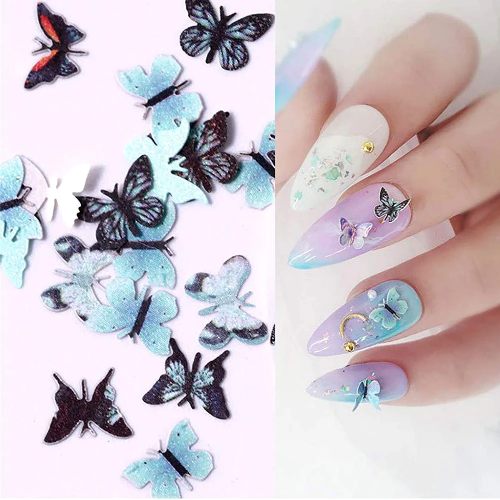DIY Manicure Decoration Simulation Mini Butterfly Nail Art Sticker Foils Series Pink Blue Paper | Красота и здоровье