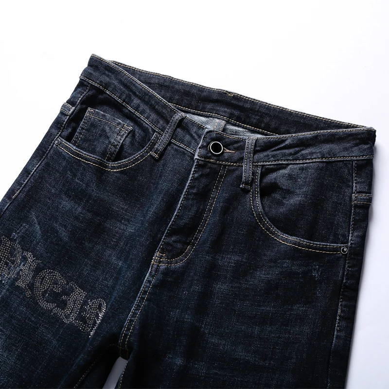 KSTUN зимние мужские джинсы плотный материал темно синие стрейч облегающие с