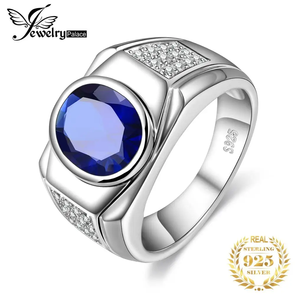 Jewelrypalace овальное Для мужчин создан сапфир Юбилей Обручение обручальное кольцо 925 пробы серебро Для мужчин, кольцо, кольцо из нержавеющей стали Модные украшения