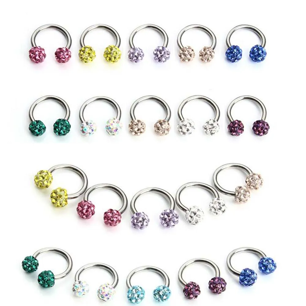3 шт./компл. нержавеющая стальная Подкова хрустальный шар кольцо для носа серьги