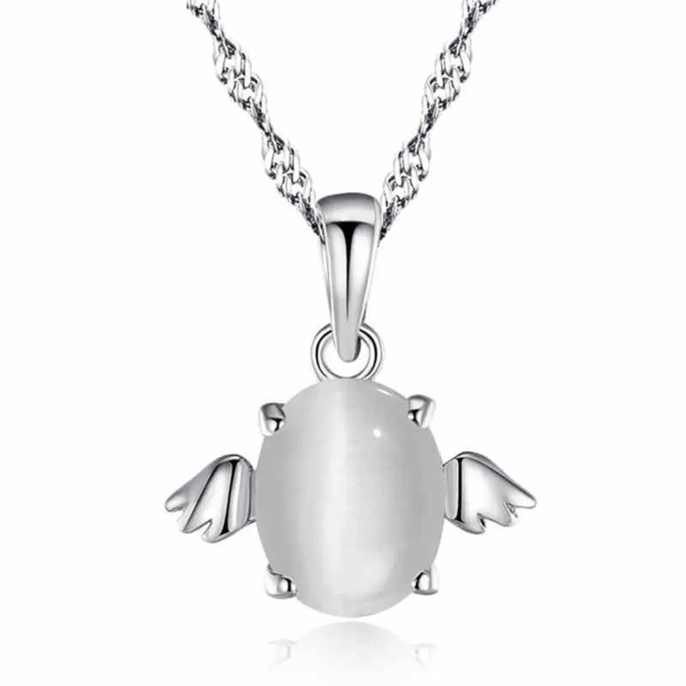 

Fashion Korean Sterling S925 Silver Pendant for Necklace Egg with Angel Wings Opal for Chokers Necklace for Women Gift 2D076