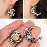 1pair bohemia sun and moon earrings silver color crystal drop earrings women female boho fashion jewelry gift for her dropship