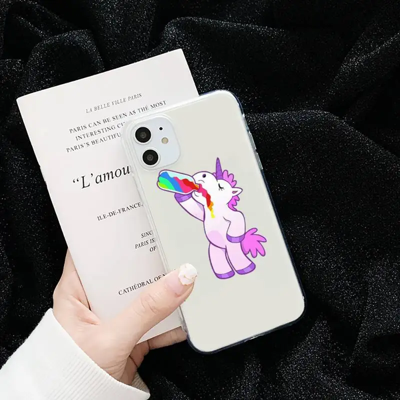 

Funny cute unicorn horse color Phone Case Transparent for iPhone 6 7 8 11 12 s mini pro X XS XR MAX Plus cover funda shell