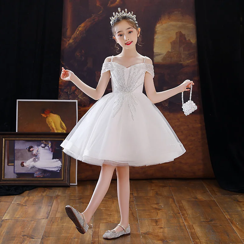 

Spaghetti Straps Off The Shoulder Short Girls Party Dresses Princess Puffy Kids Christmas DressesFirst Communion Dresses