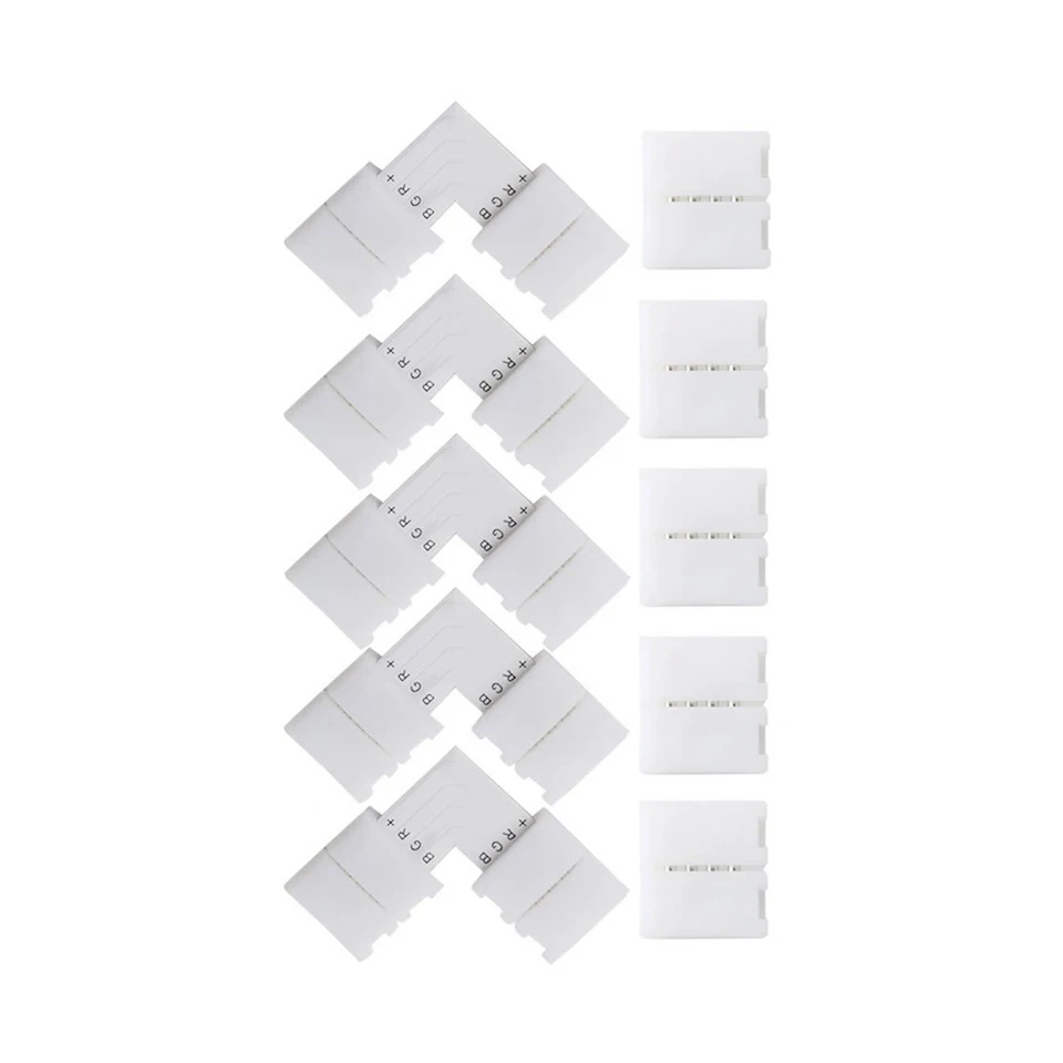 20 шт. L-образных ортогональных 4-контактных коннекторов для светодиодных лент RGB 5050 шириной 10 мм под углом 90 градусов без пайки. Горячая распродажа.