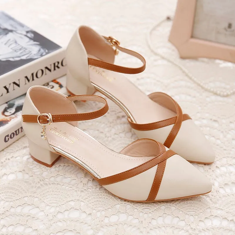 

2021 Summer New Square Root Temperament Women's Sandals All-Match Color Matching Korean Style Pointed Toe Single Shoes Women