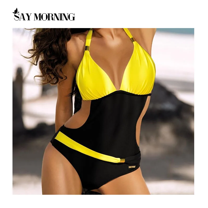 

SAY MORNING V Neck Swimwear for Women One Piece Plus Size Swimsuit 2021 Push Up Bathing Suit Women's High Cut Swimsuit